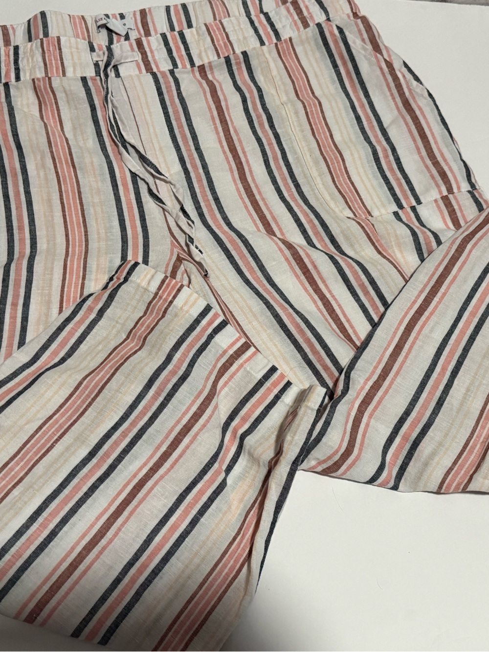 Liz Claiborne Linen Crop Pants Womens 1X Striped Beach Summer Lightweight
